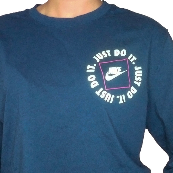 Nike long sleeve graphic navy blue and neon green relaxed fitting shirt - Picture 4 of 5